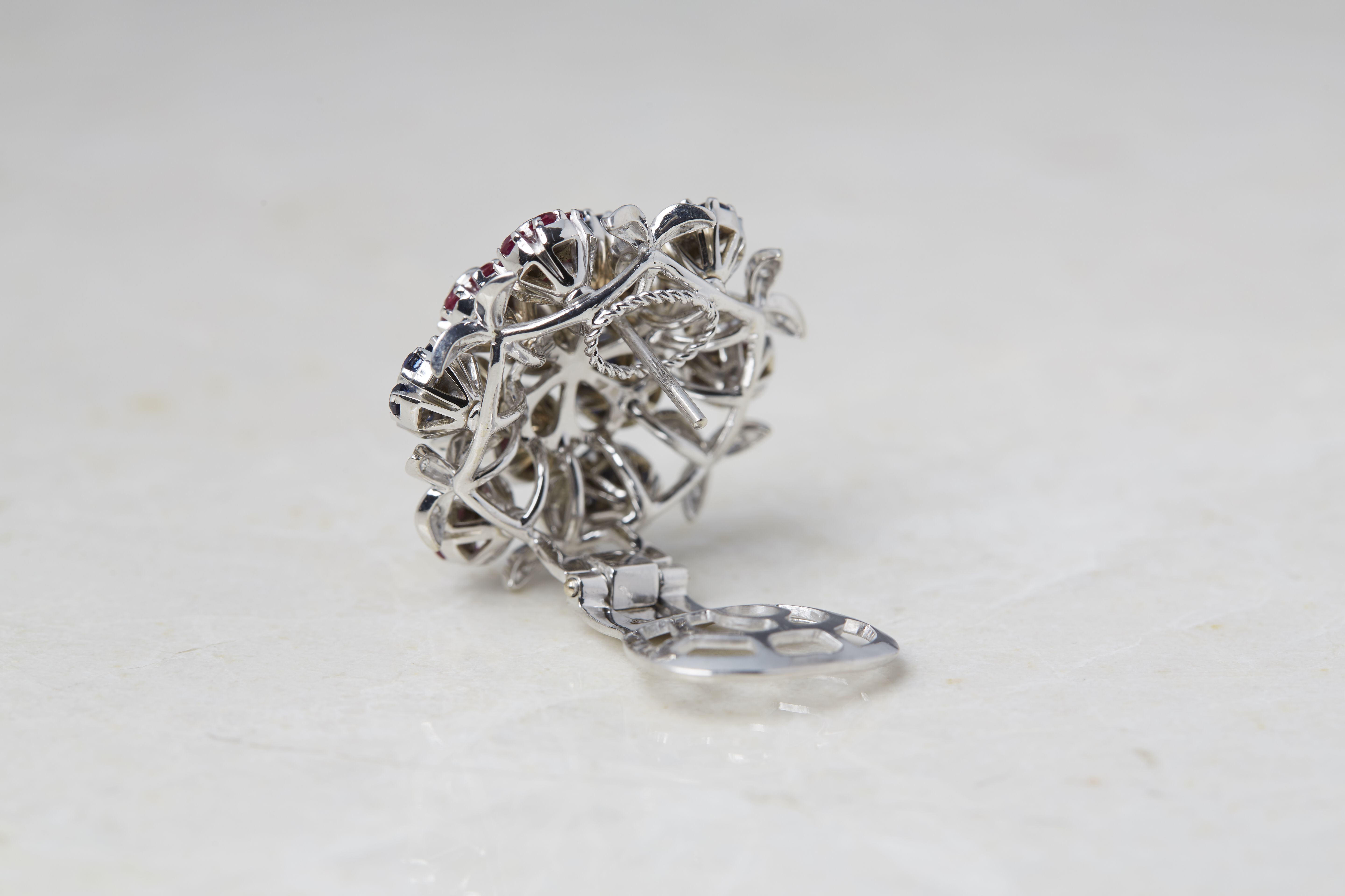 Cartier, 18k White Gold Diamond, Ruby & Sapphire Trembler Earrings - Image 5 of 11