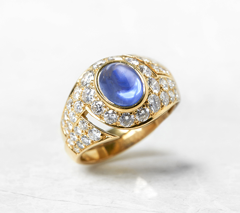 Bulgari, 18k Yellow Gold 2.10ct Cabochon Sapphire & 1.75ct Diamond Ring