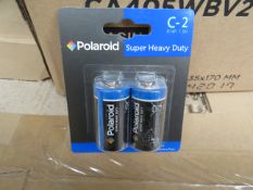 144 x Packs of 2 Polaroid Super Heavy Duty Batteries. Size C-2. Mercury &Cadmium Free. Unchecked