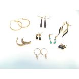 Eight pairs of assorted 9ct gold and stone set earrings