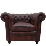 Shoreditch Low Back Leather Chesterfield Club Armchair In Brown