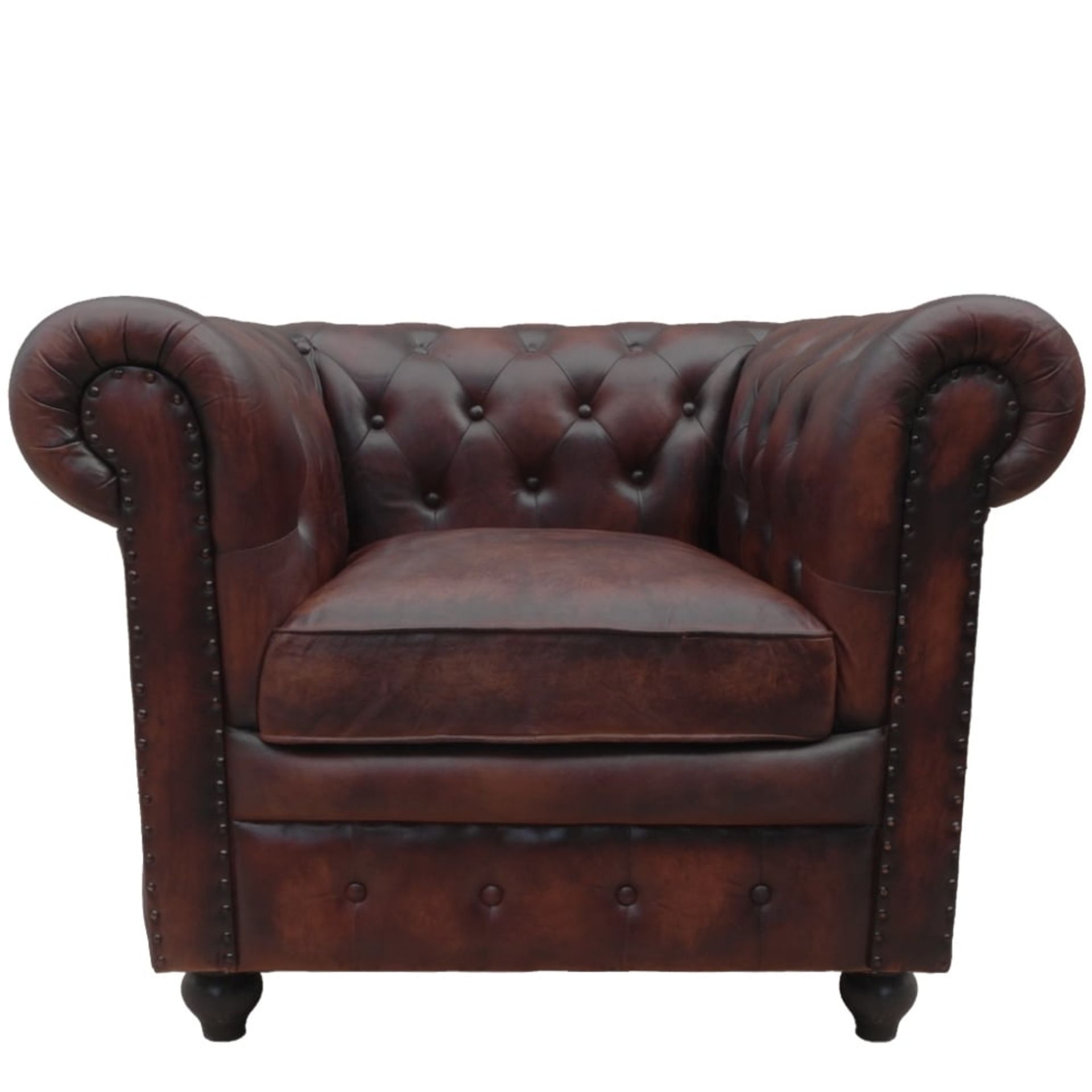 Shoreditch Low Back Leather Chesterfield Club Armchair In Brown