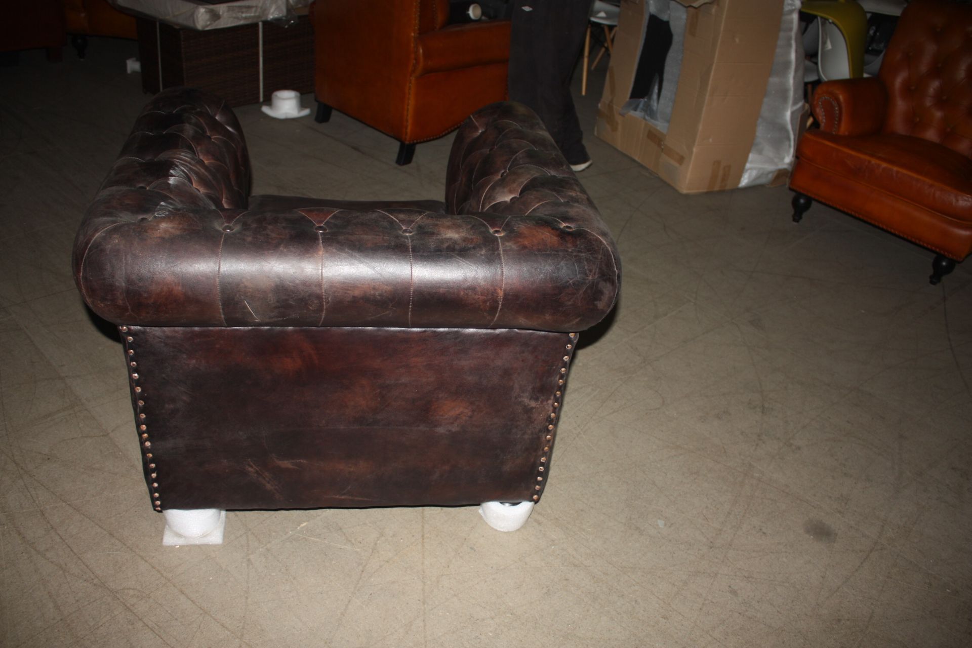 Shoreditch Low Back Leather Chesterfield Club Armchair In Brown - Image 5 of 6