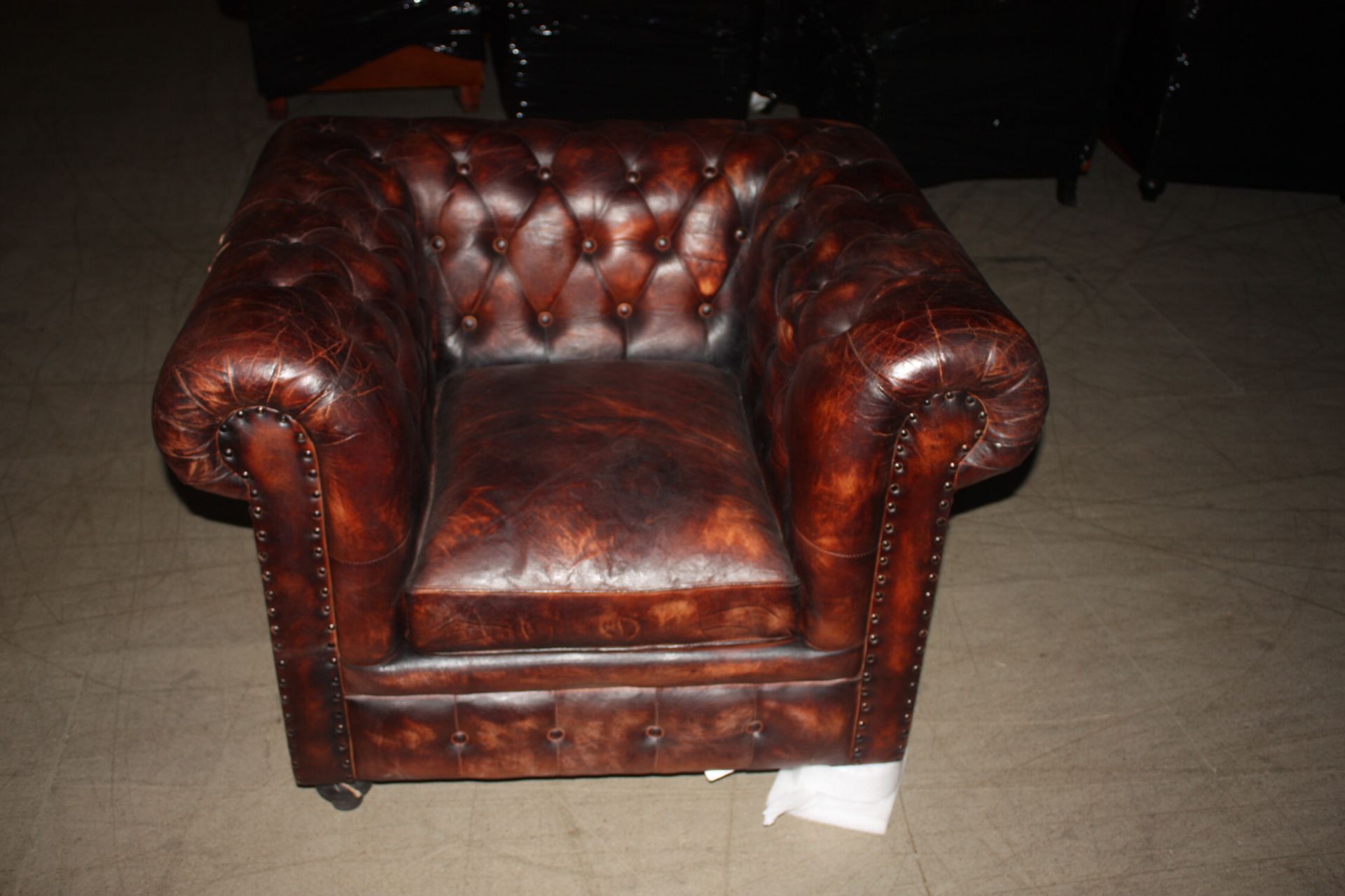 Shoreditch Low Back Leather Chesterfield Club Armchair In Brown - Image 5 of 6