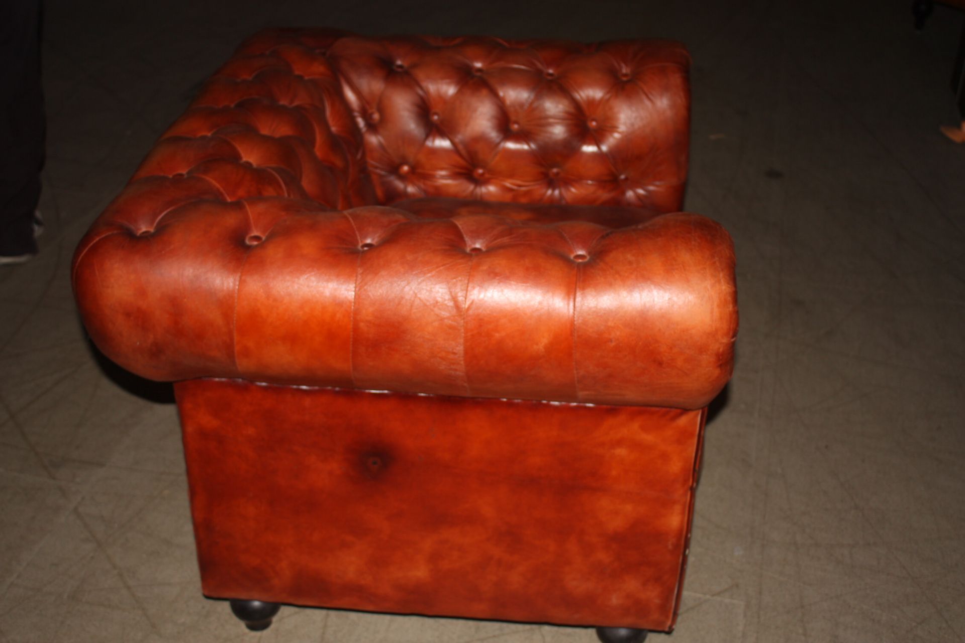 Shoreditch Low Back Leather Chesterfield Club Armchair In Tan - Image 4 of 6