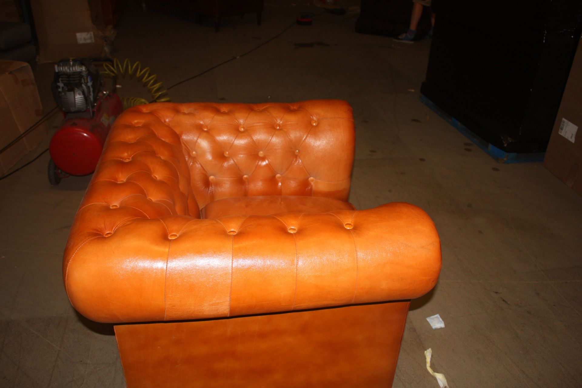 Shoreditch Low Back Leather Chesterfield Club Armchair In Tan Handmade Shoreditch leather - Image 5 of 6