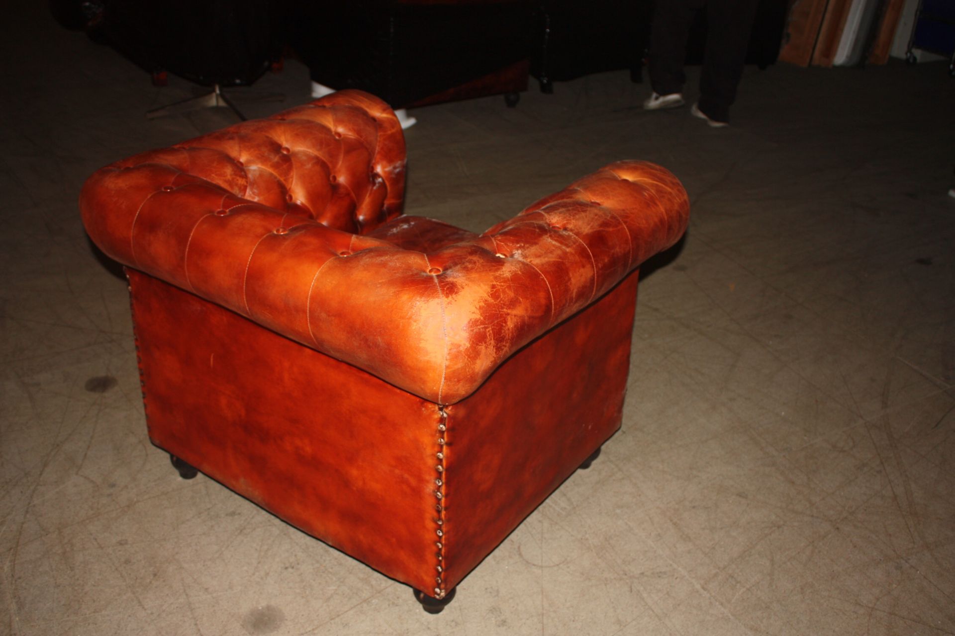 Shoreditch Low Back Leather Chesterfield Club Armchair In Tan Handmade Shoreditch leather - Image 4 of 6