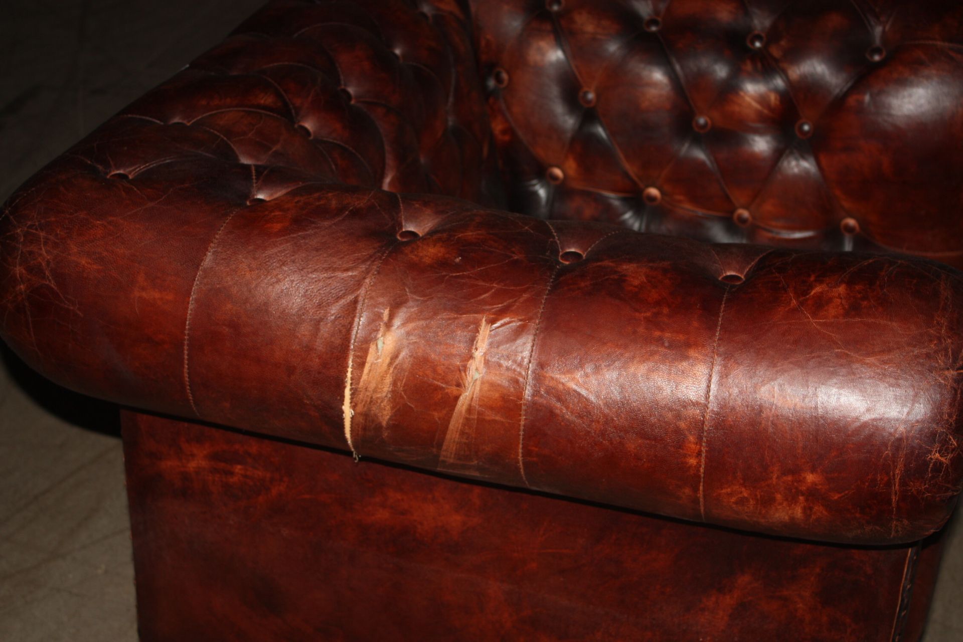 Shoreditch Low Back Leather Chesterfield Club Armchair In Brown - Image 4 of 6