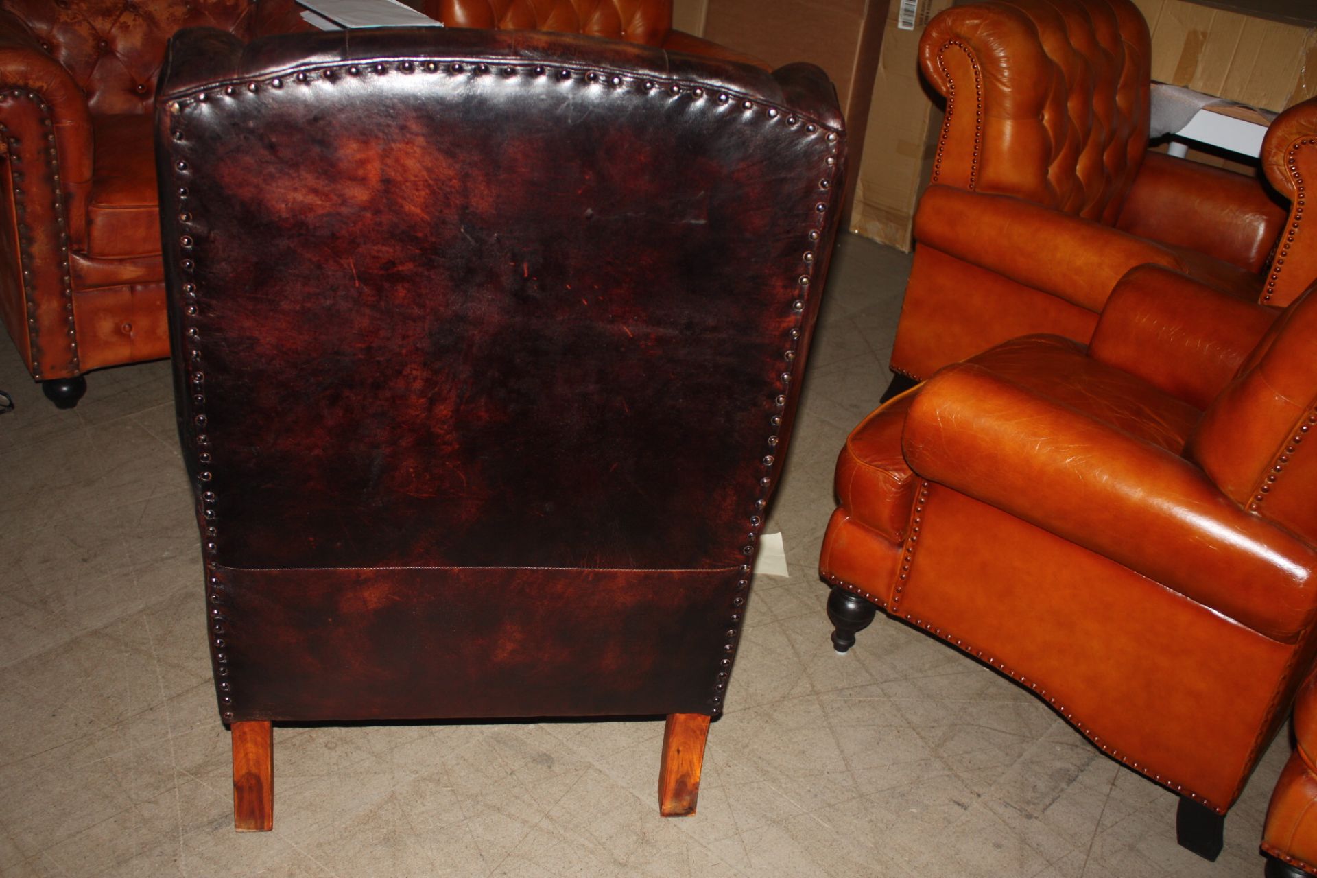 Piccadilly Chesterfield Wingback Leather Armchair In Tan - Image 6 of 7