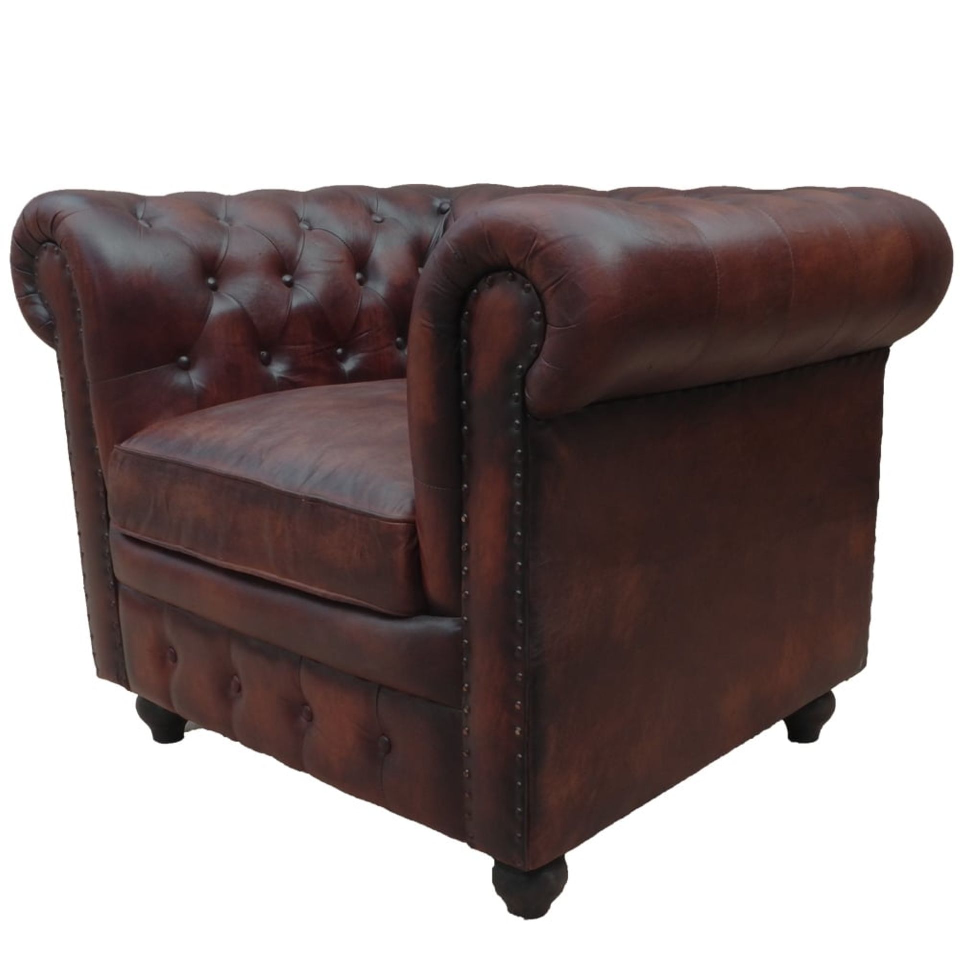 Shoreditch Low Back Leather Chesterfield Club Armchair In Brown