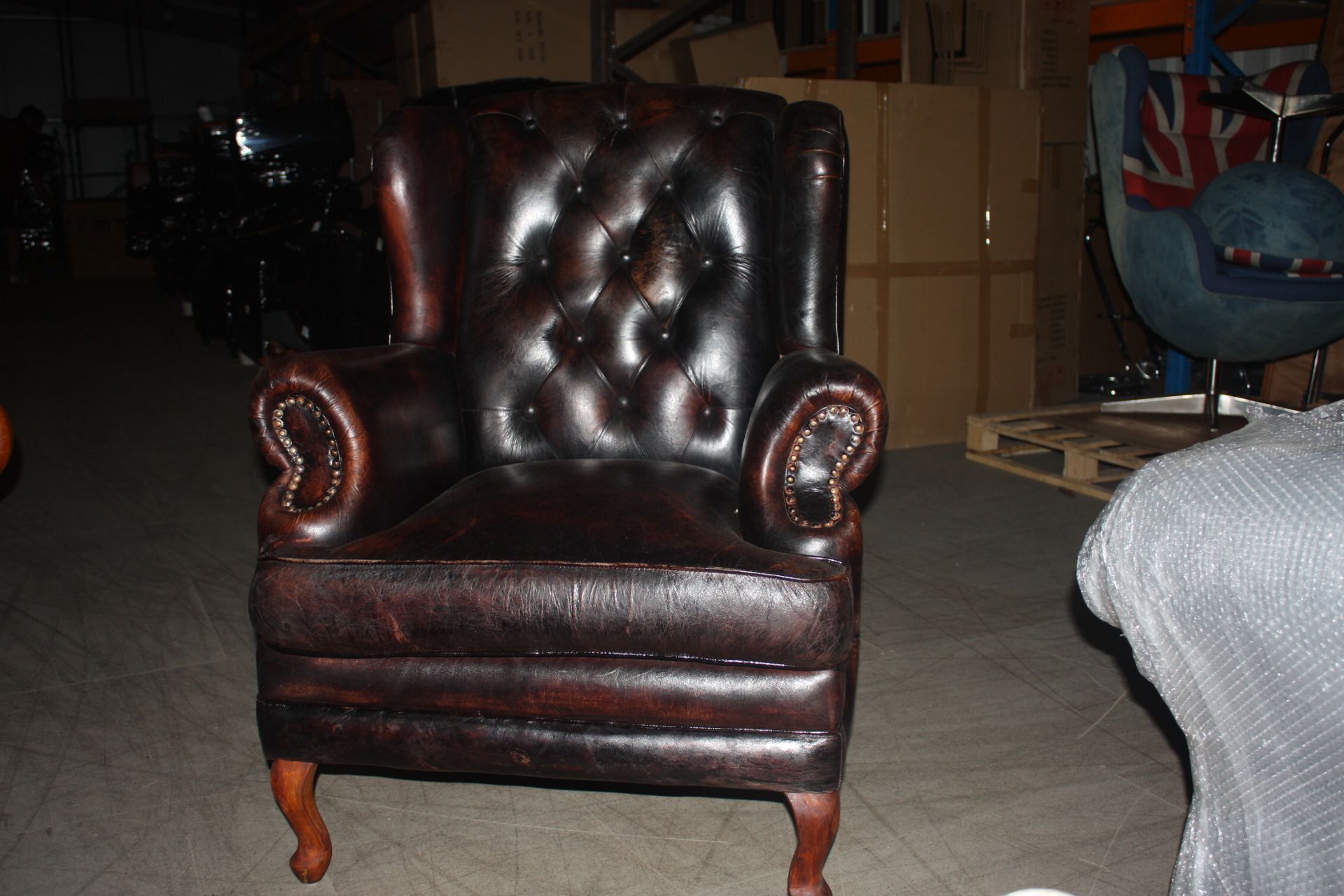 Piccadilly Chesterfield Wingback Leather Armchair In Tan - Image 3 of 7