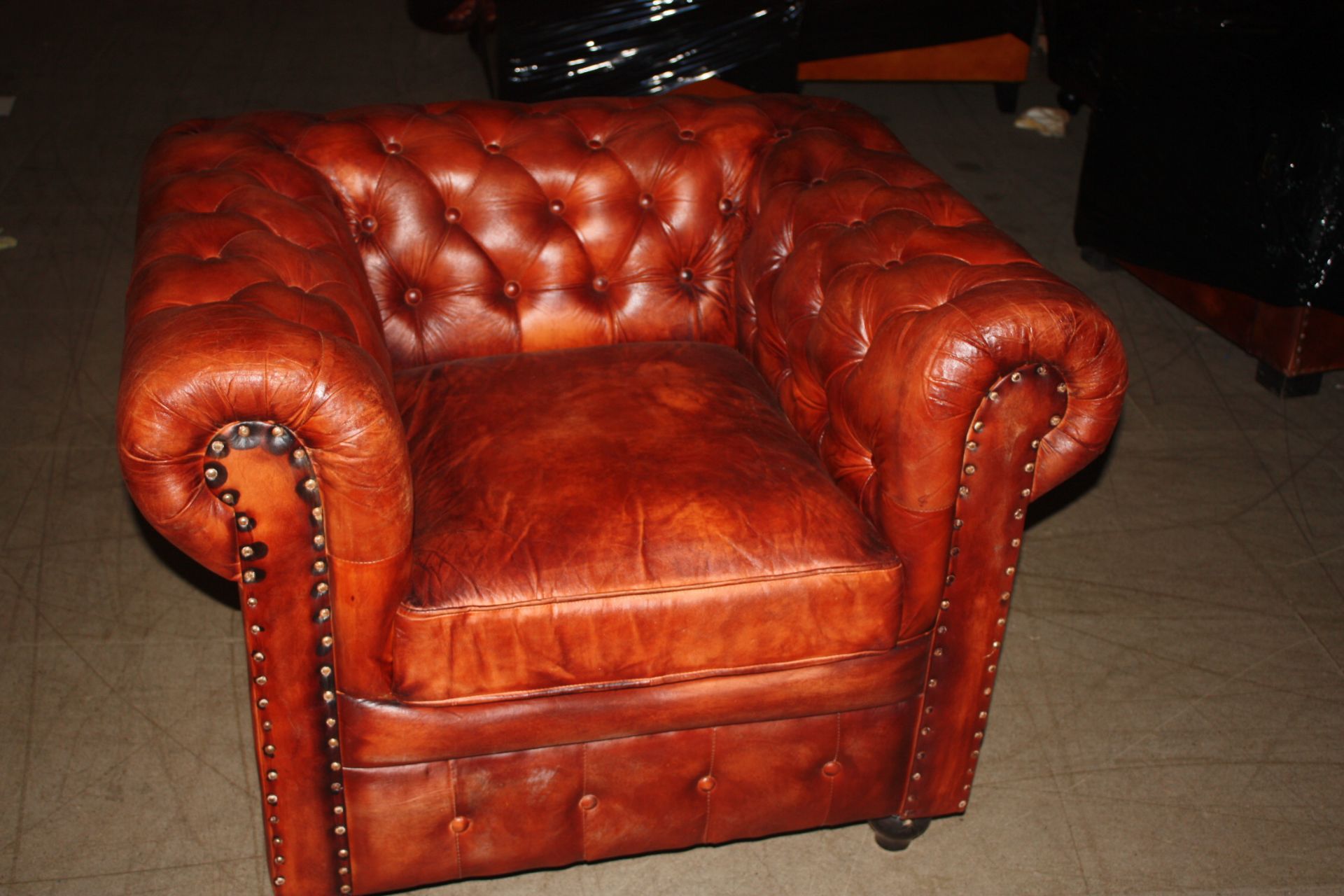 Shoreditch Low Back Leather Chesterfield Club Armchair In Tan - Image 2 of 6