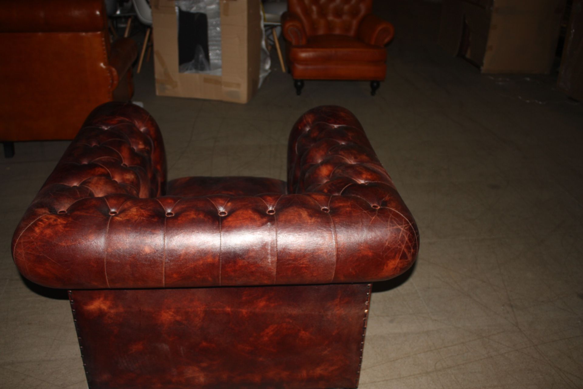 Shoreditch Low Back Leather Chesterfield Club Armchair In Brown - Image 6 of 6