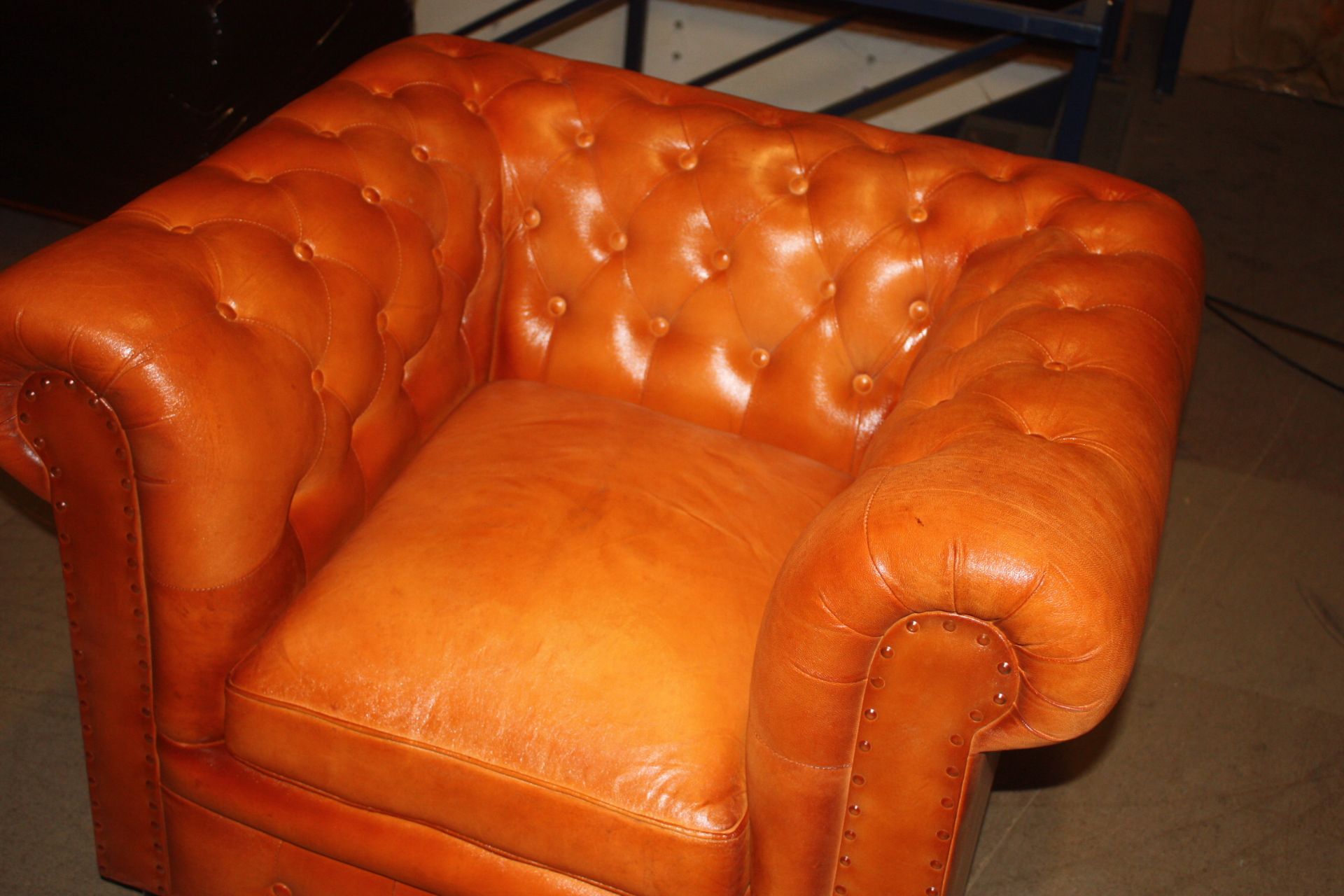 Shoreditch Low Back Leather Chesterfield Club Armchair In Tan Handmade Shoreditch leather - Image 4 of 6