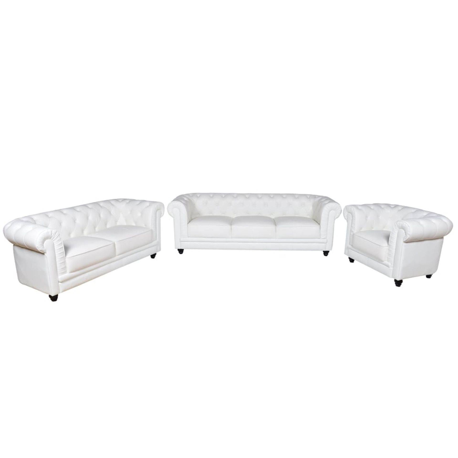 Empoli White Leather 3 Seater Sofa Handmade Chesterfield button back leather sofa in snow white. - Image 3 of 6