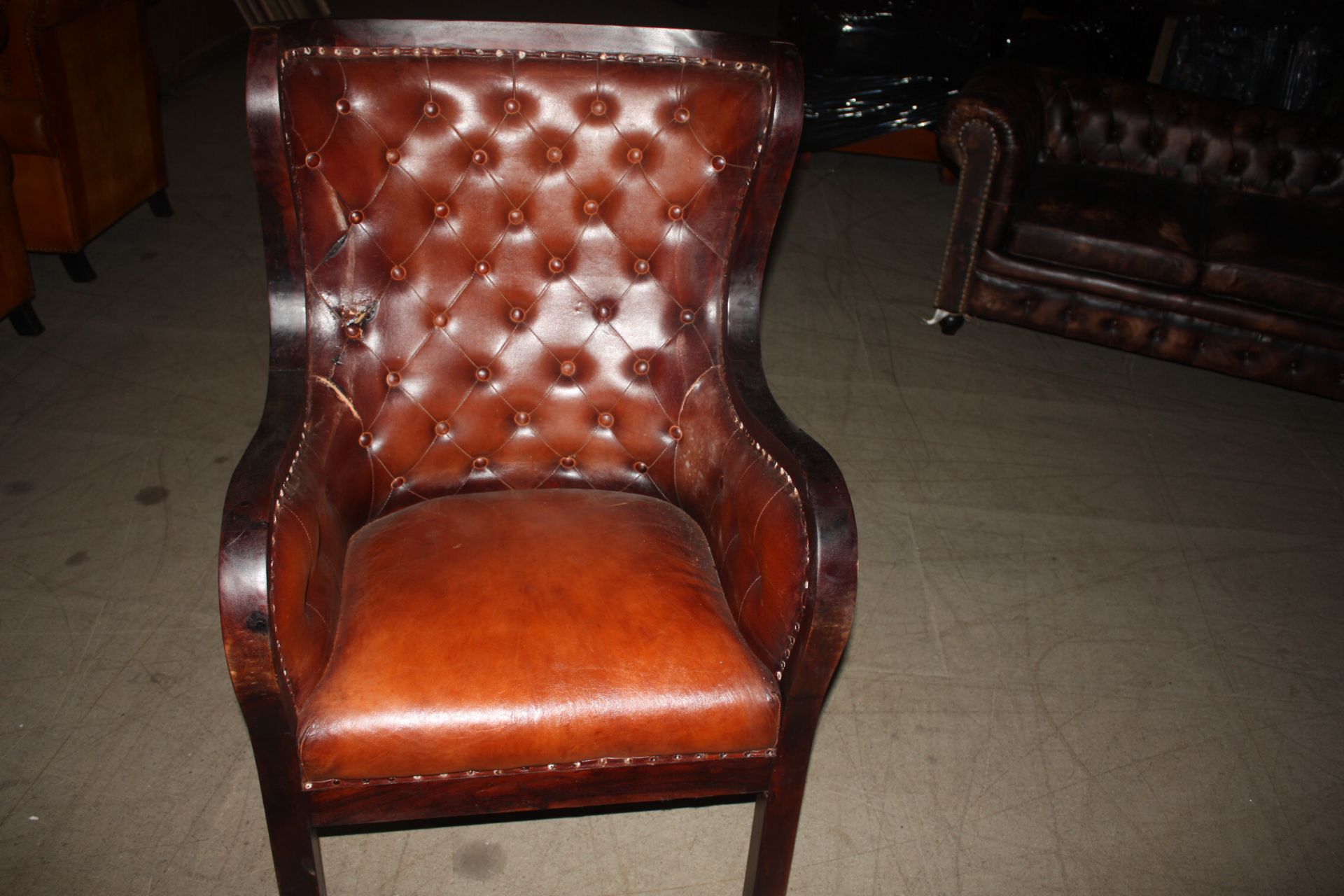 Caff Curve Leather & Wood Armchair In Brown - Image 3 of 5