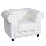 Empoli White Leather Armchair Handmade leather Chesterfield button back armchair in snow white.