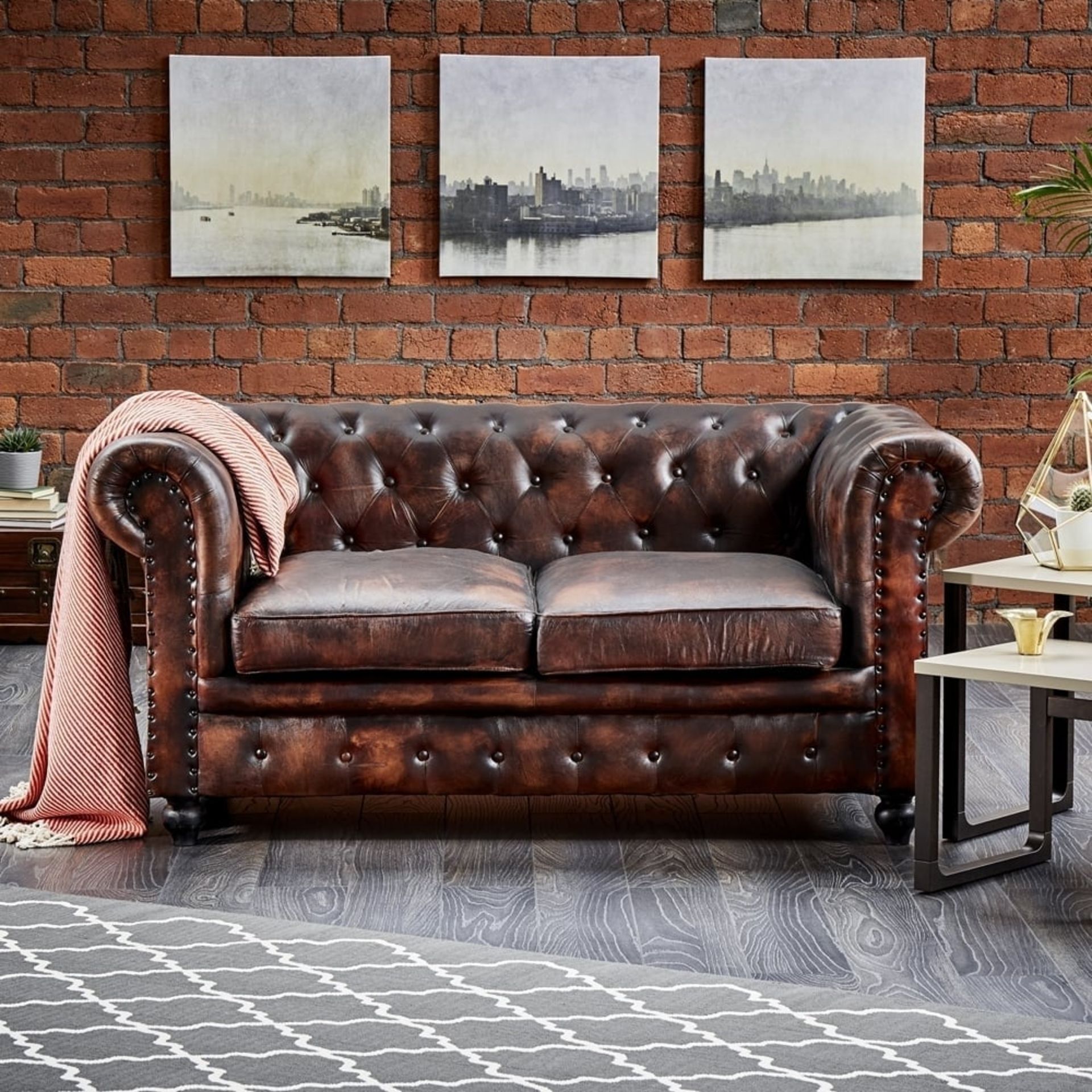 Shoreditch Leather Chesterfield 2-Seater Sofa Handmade