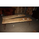 pair of benches Colour Code - RRP - Issue - pair oak benches , crack on 1 of them