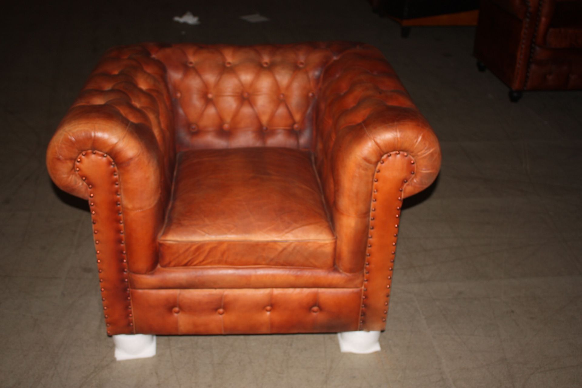 Shoreditch Low Back Leather Chesterfield Club Armchair In Tan - Image 4 of 6