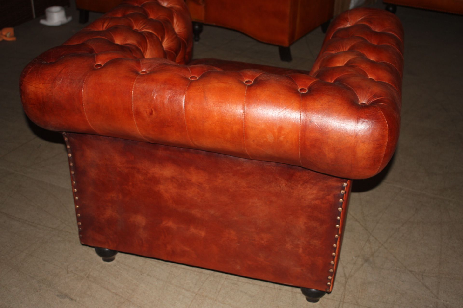 Shoreditch Low Back Leather Chesterfield Club Armchair In Tan - Image 3 of 6