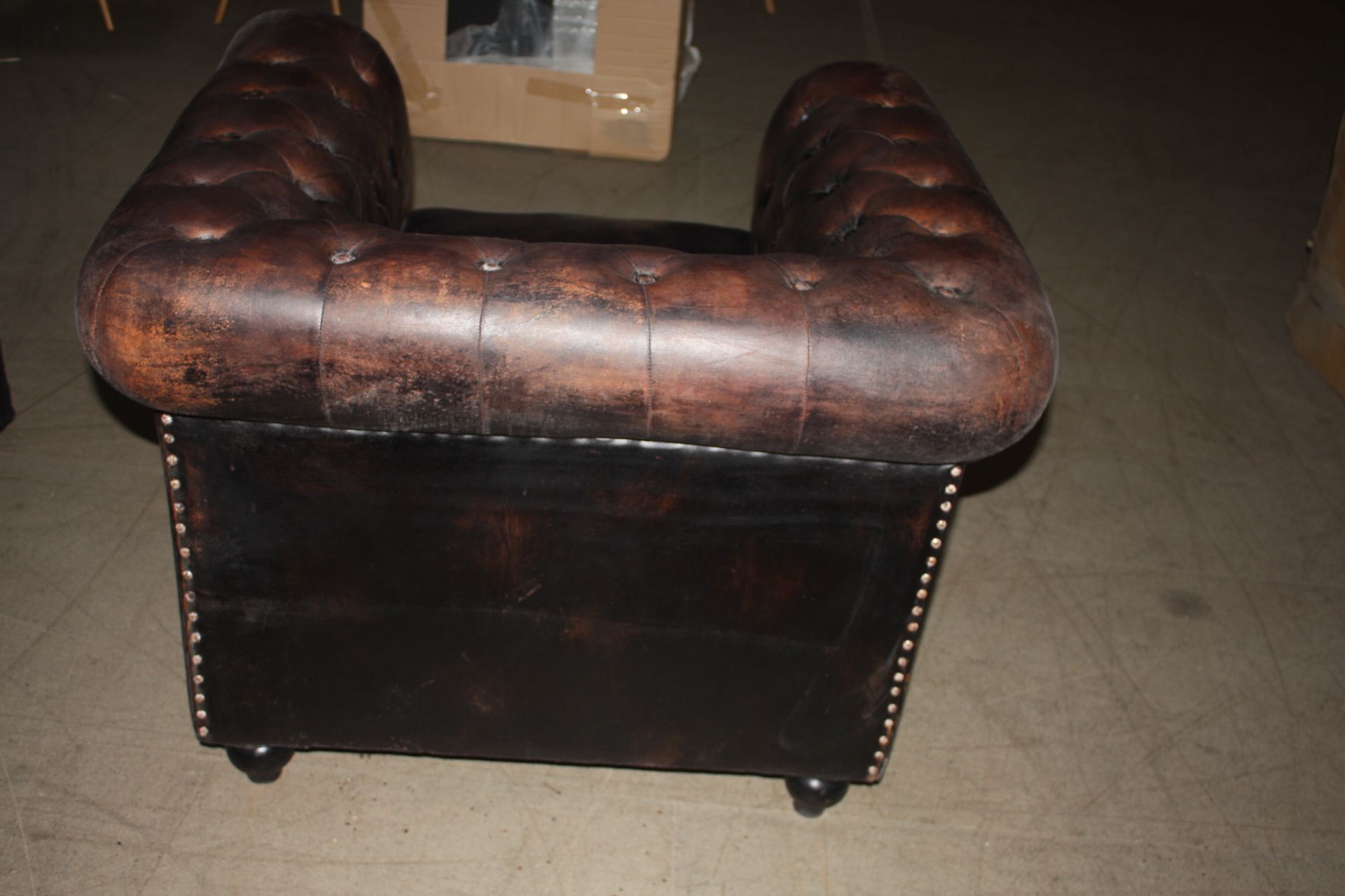 Shoreditch Low Back Leather Chesterfield Club Armchair In Brown - Image 5 of 6