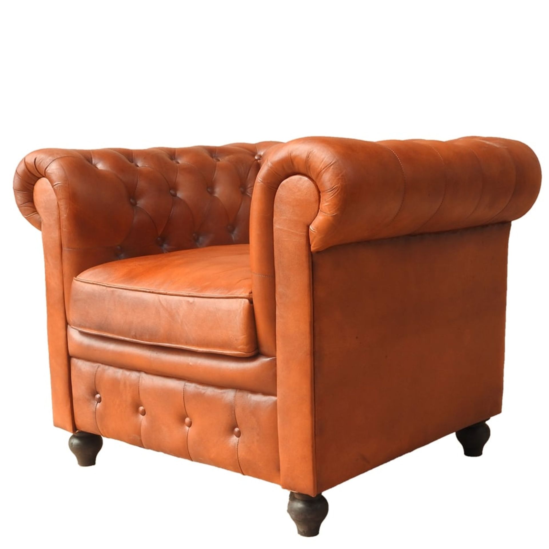 Shoreditch Low Back Leather Chesterfield Club Armchair In Tan