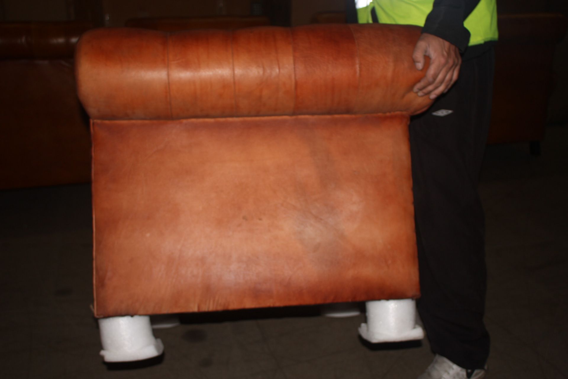 Shoreditch Low Back Leather Chesterfield Club Armchair In Tan - Image 6 of 6