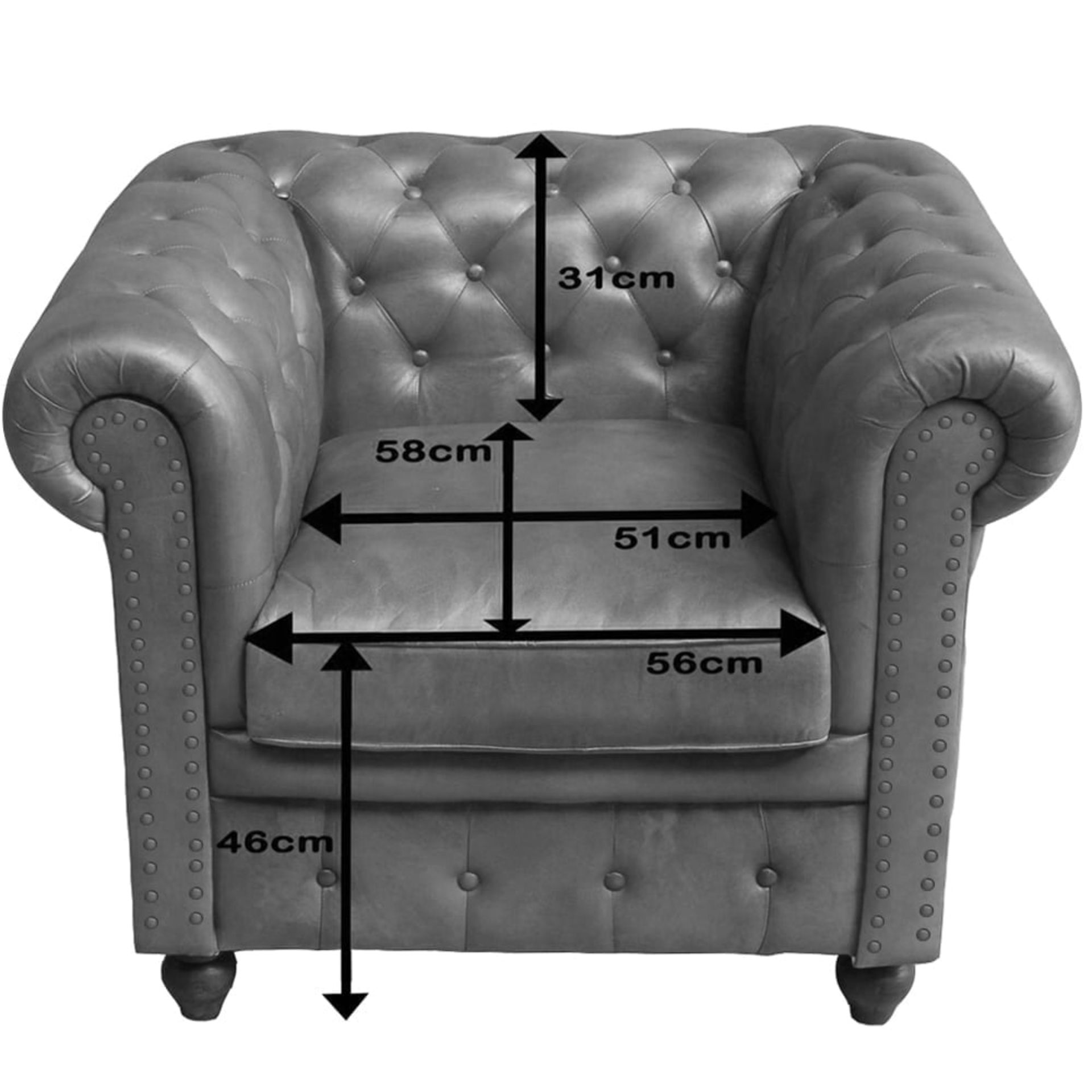 Shoreditch Low Back Leather Chesterfield Club Armchair In Brown - Image 3 of 6