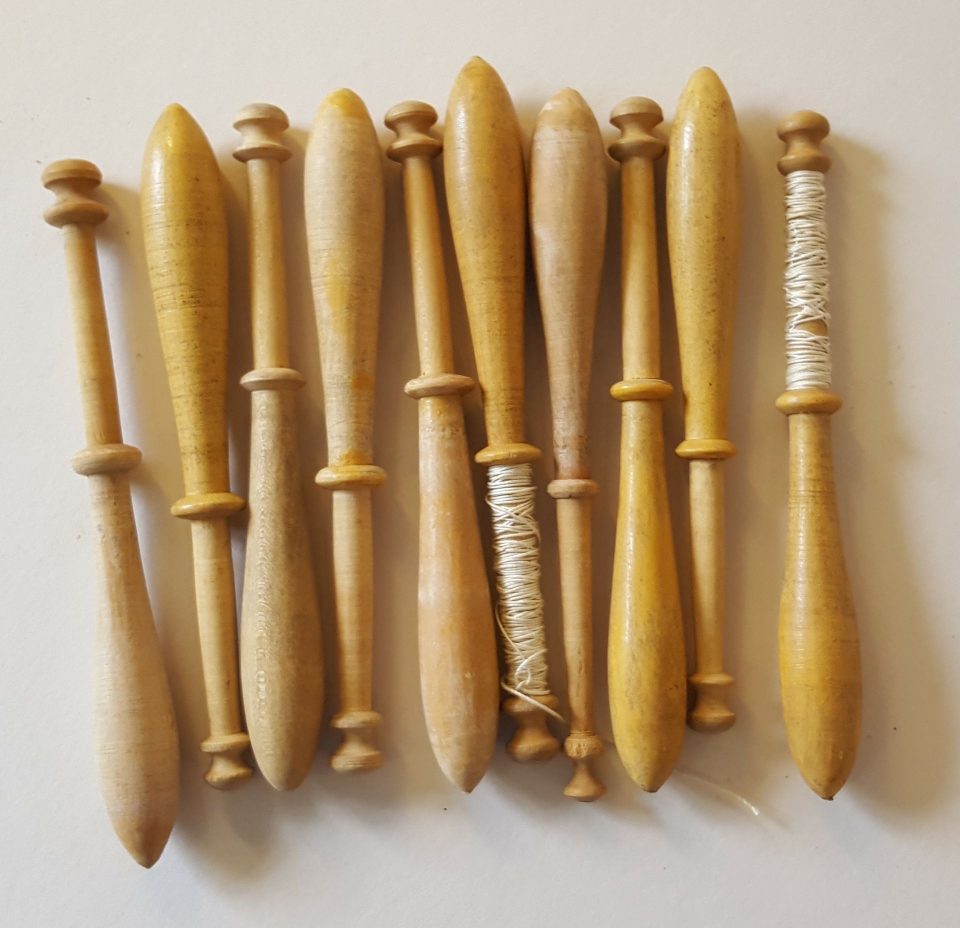 10 Vintage Wooden Lace Bobbins 7cm to 10cm long