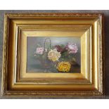 Art Framed Oil Painting Still Life signed lower left J Brown 1913