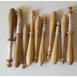 10 Vintage Wooden Lace Bobbins 7cm to 10cm long