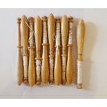 10 Vintage Wooden Lace Bobbins 7cm to 10cm long