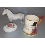 Vintage Retro Crown Devon John Peel Musical Jug, Wedgwood Bunnykins Egg & Beswick Welsh M (A/F)