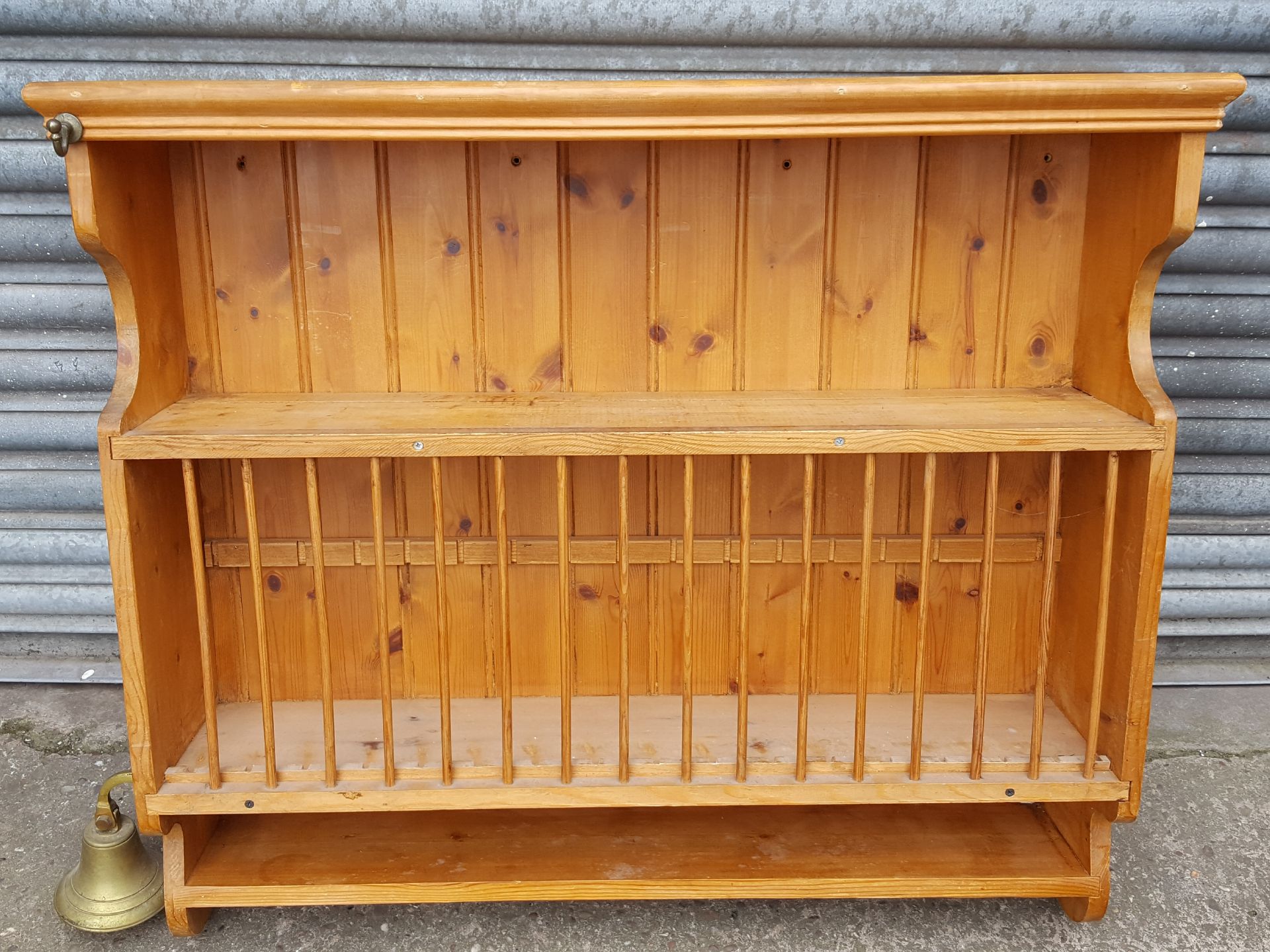 Vintage Retro Pine Wall Plate Rack & Shelves (Bell in image not included)
