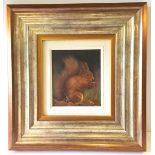 Art Framed Oil Painting on Board Red Squirrel signed lower right C A Whitfield