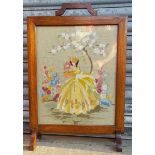 Vintage Retro Oak Fire screen with Sampler Tapestry