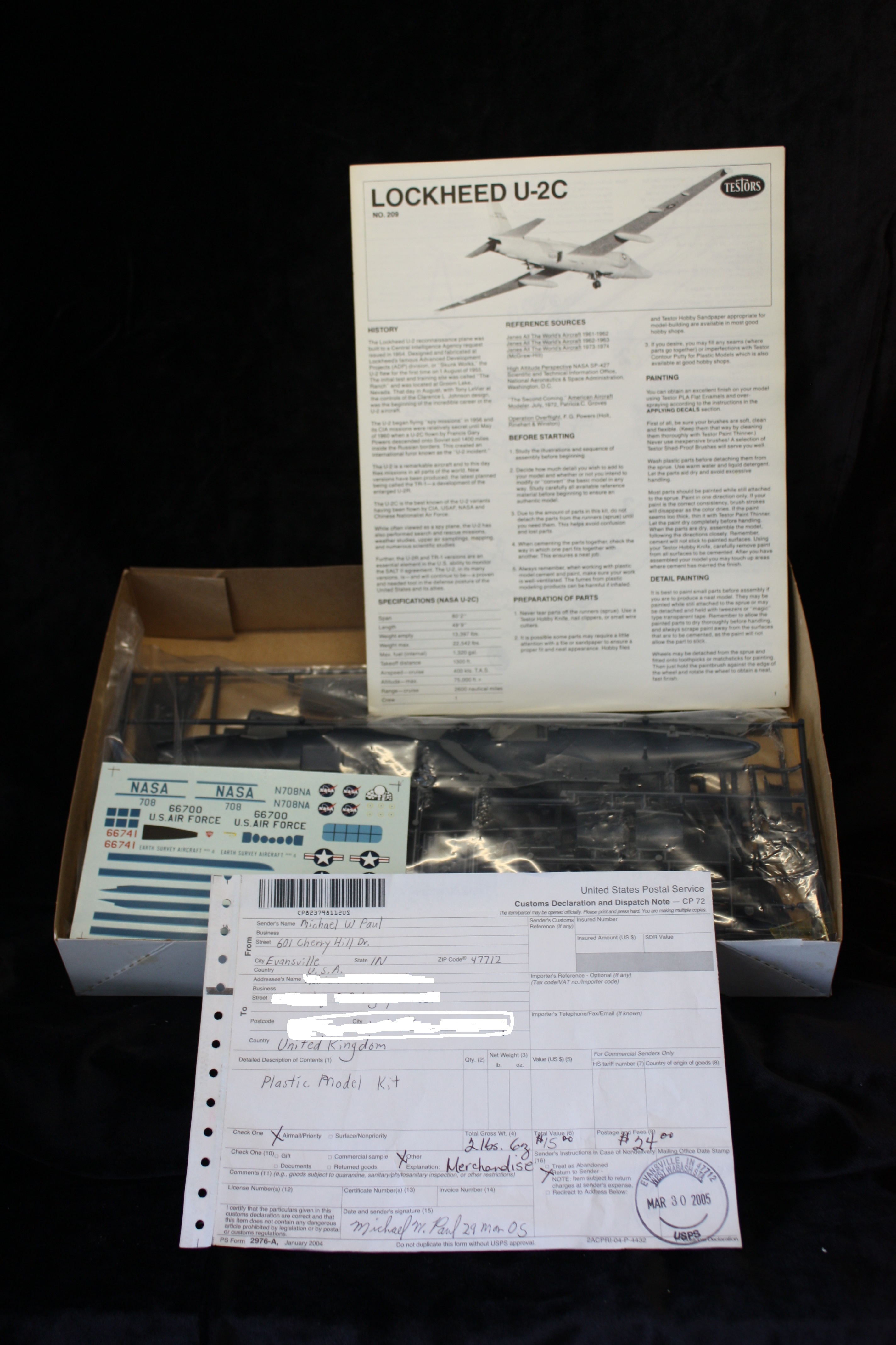 Rare Testors Lockheed U-2C Spy Plane 1:48 Scale Model Kit Imported from USA - Image 2 of 2