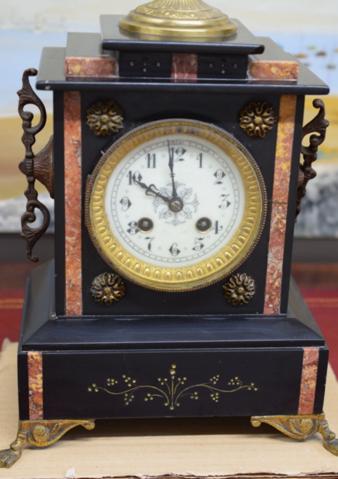 Victorian Slate And Marble Mantel Clock With Garnitures - Image 2 of 5