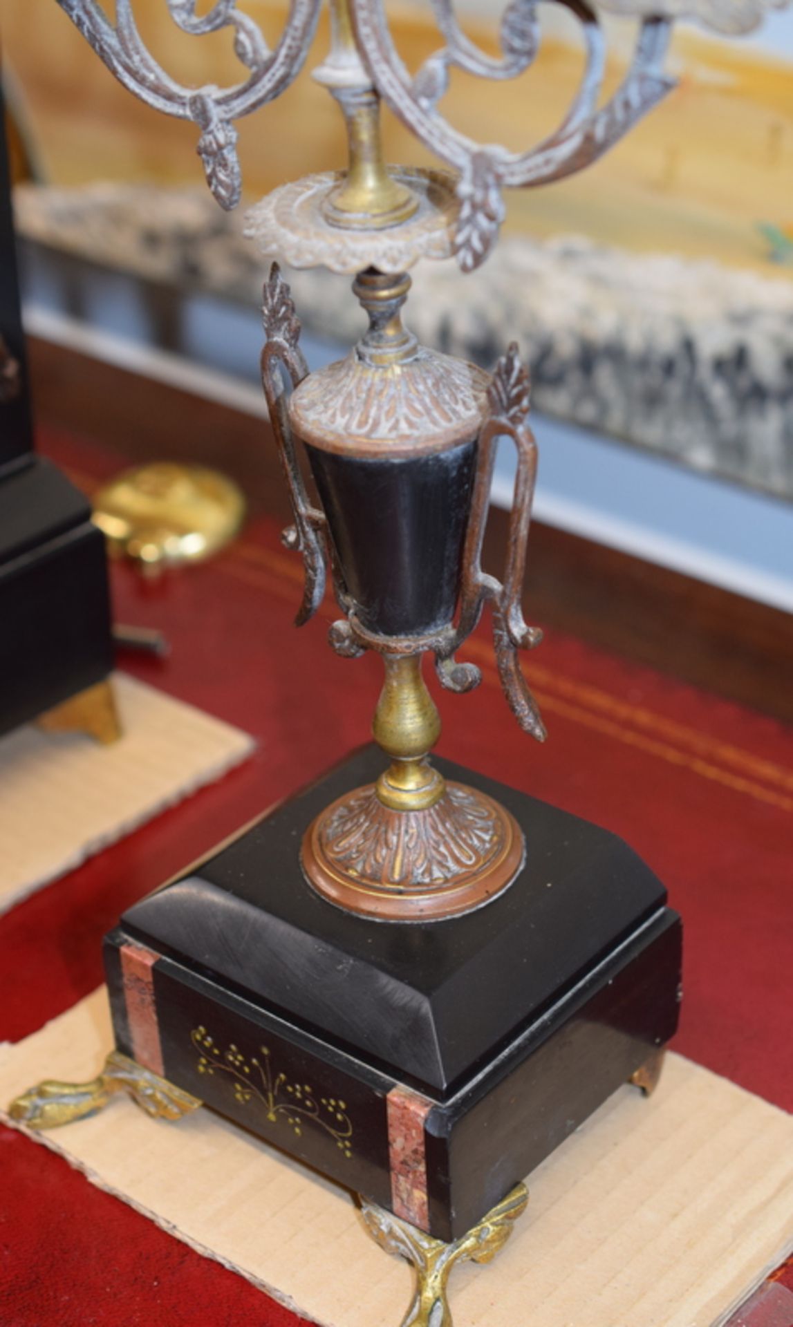 Victorian Slate And Marble Mantel Clock With Garnitures - Image 4 of 5