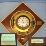 Recovered WW1 Royal Naval Block Ship at Scapa Flow, SS Thames Brass Porthole Mounted With CLock.