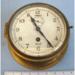 British Naval 8 Day Ship's Brass Bulkhead Clock With 60 Seconds Time Keeping Feature