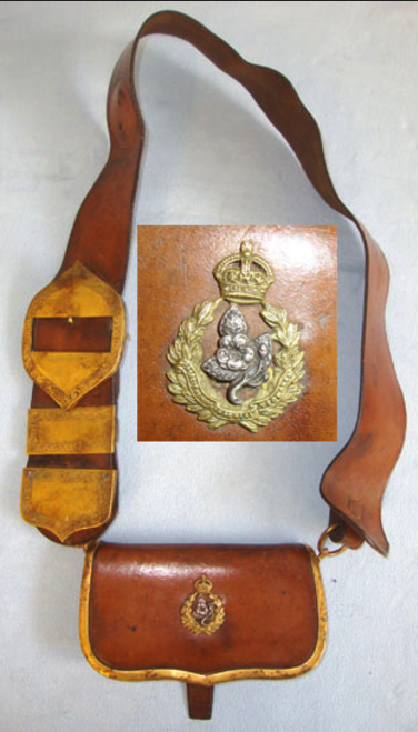 WW2 / Pre 1953 Worcestershire Imperial Yeomanry Leather Cross Belt & Pouch With King's Crown - Bild 2 aus 3