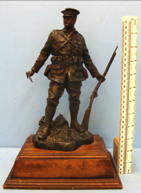 Original WW1 Spelter Figure Of A WW1 British 'Tommy' In Standing Pose Holding a Long Lee Enfield