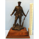 Original WW1 Spelter Figure Of A WW1 British 'Tommy' In Standing Pose Holding a Long Lee Enfield