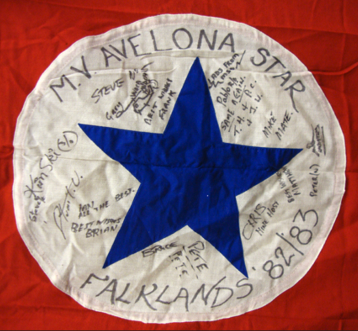 Falklands WAR Task Force Flag, Signed by the Crew of the M.V. 'Avelona Star' & 'Falklands Task Force - Image 2 of 3