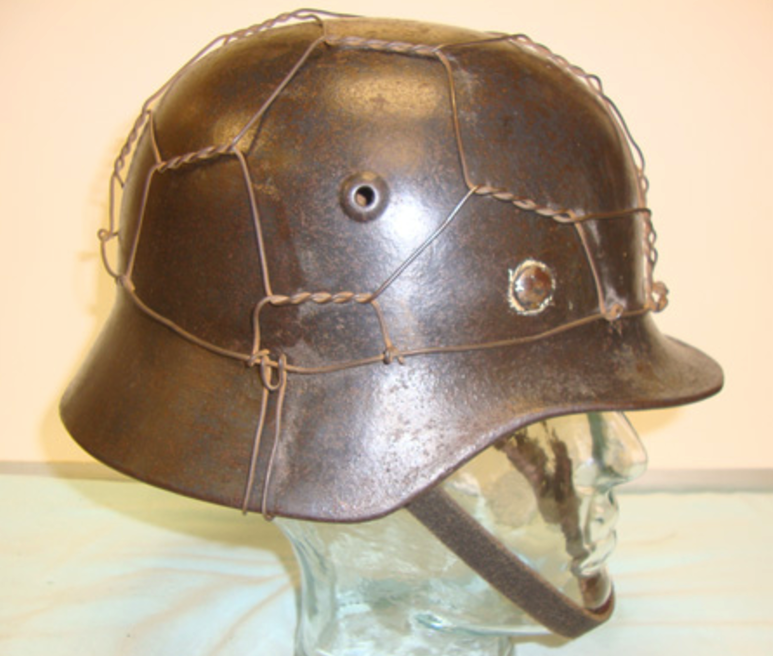 WW2 German M35 Combat Helmet With Luftwaffe Decal And Correct Original Chicken Wire Camouflage