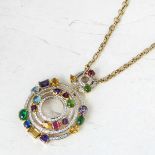 Unbranded 18k Yellow Gold Tourmaline & Diamond Round Circles Pendant Necklace