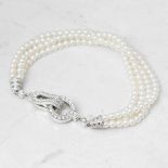 Cartier 18k White Gold Cultured Pearl & 1.02ct Diamond Agrafe Bracelet