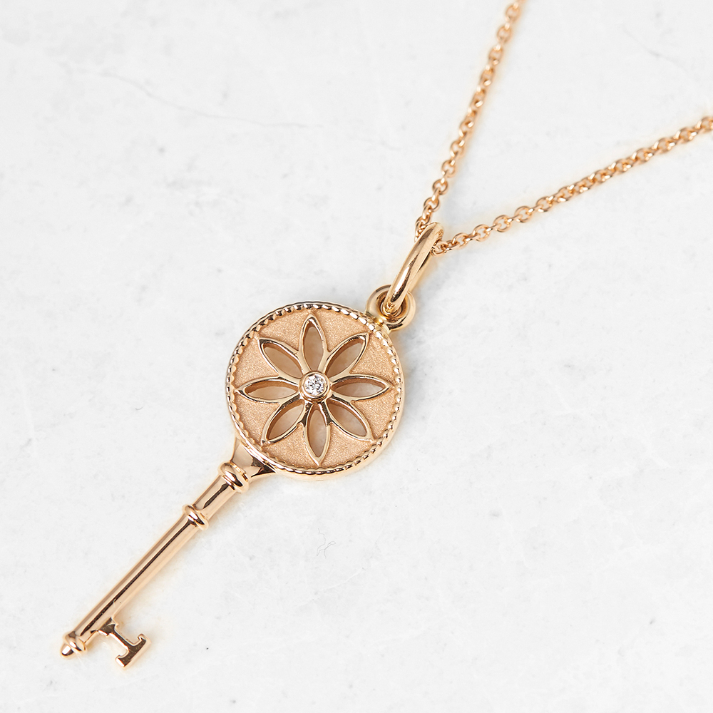 Tiffany & Co. 18k Rose Gold Daisy Key Pendant Necklace - Image 3 of 8